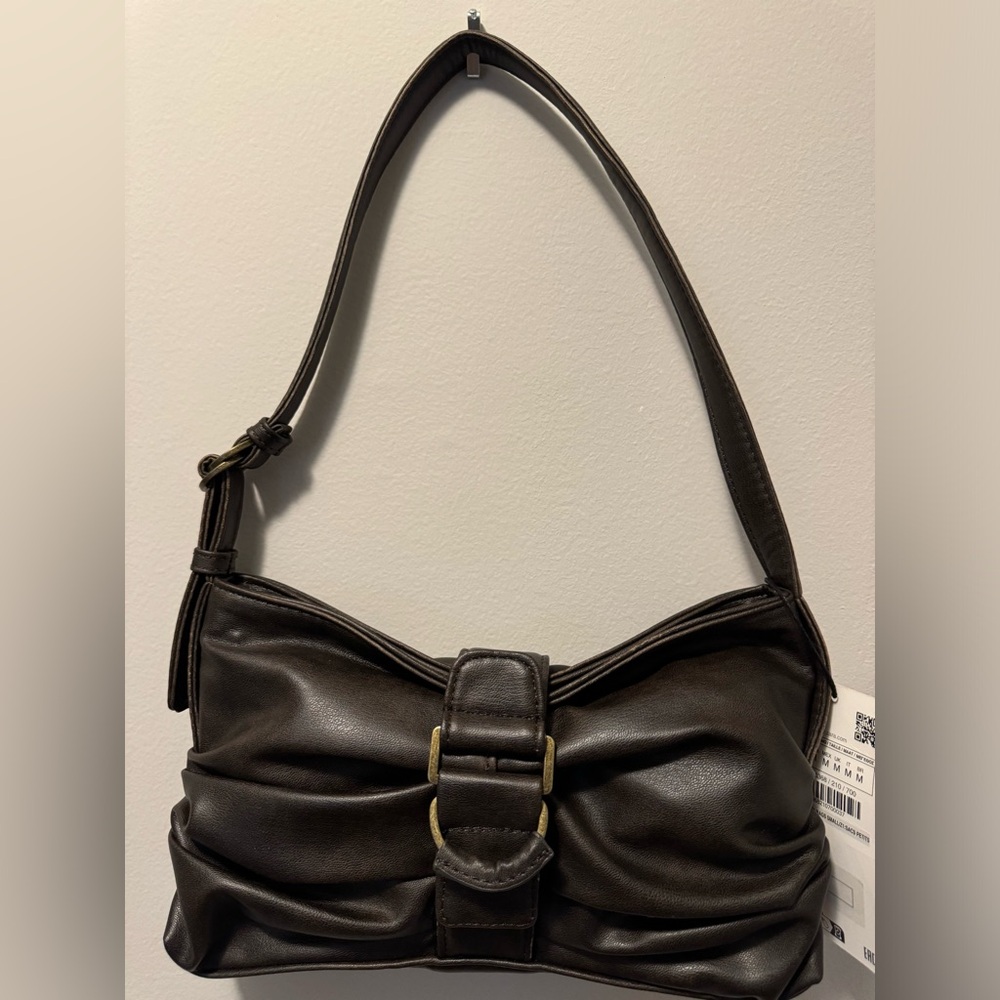 Zara Dark Brown Gathered Shoulder Bag - Picture 2 of 4